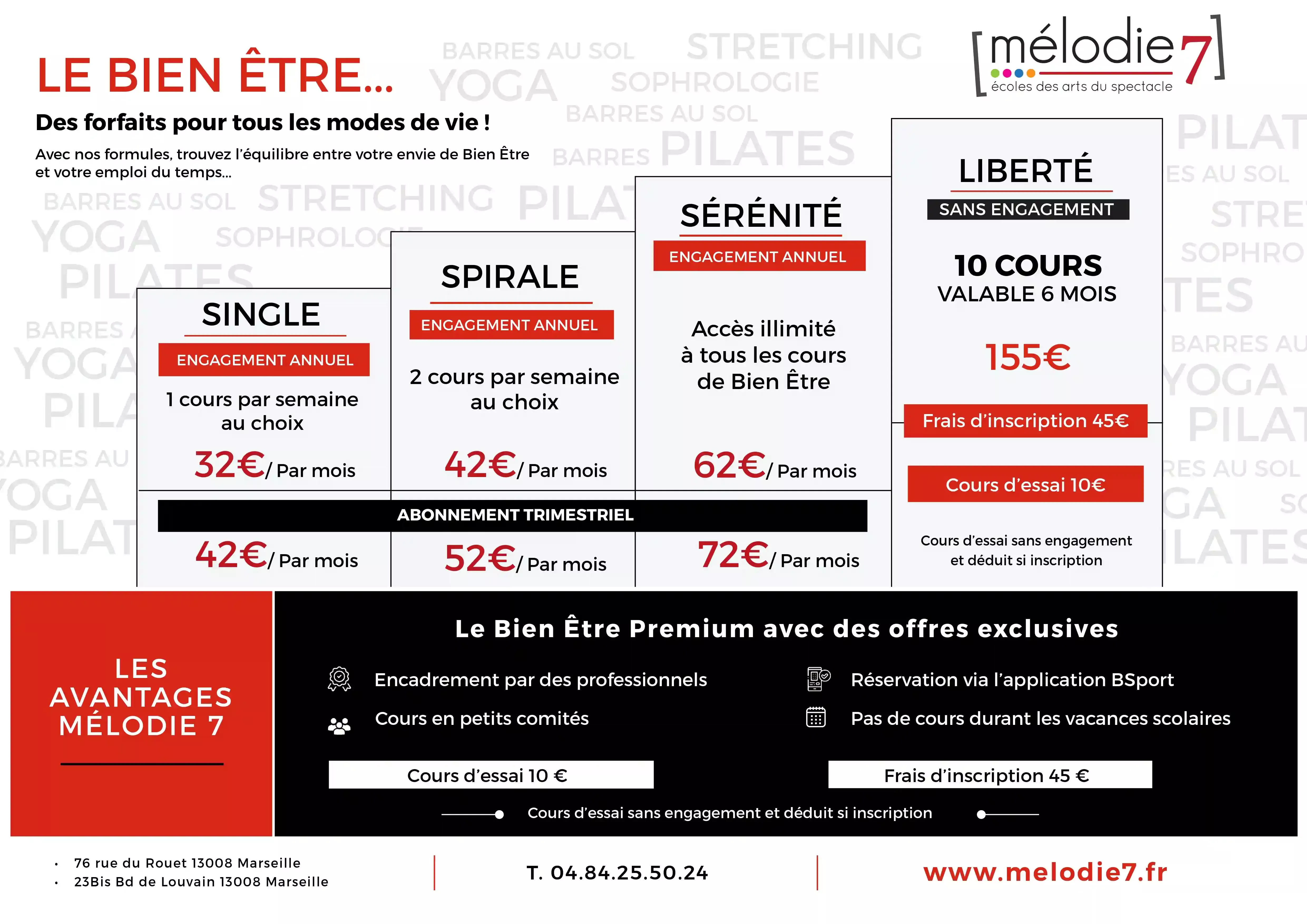 Tarification cours bien-être